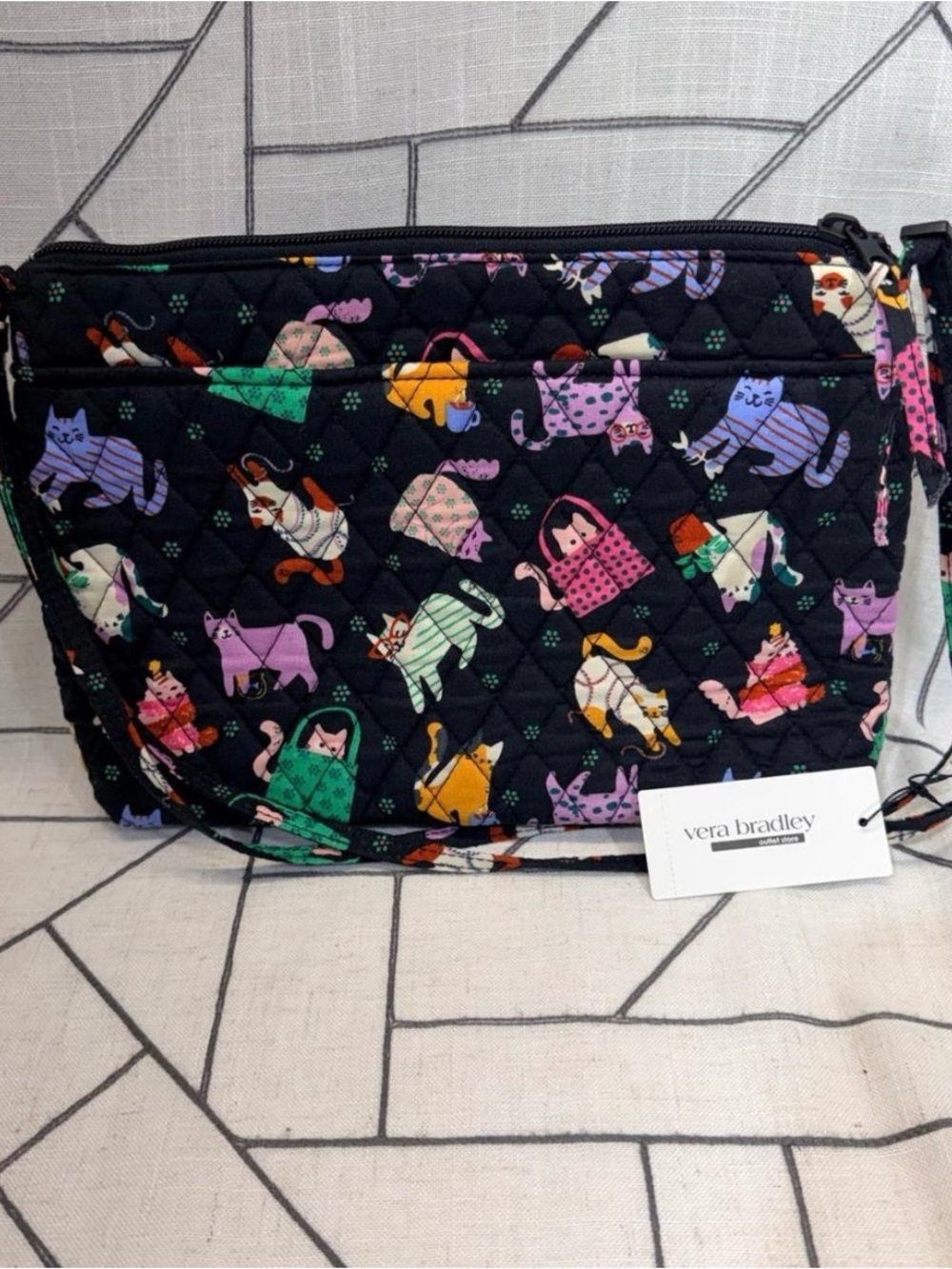 Vera Bradley Black Quilted Crossbody with Multicolor Cat Bag